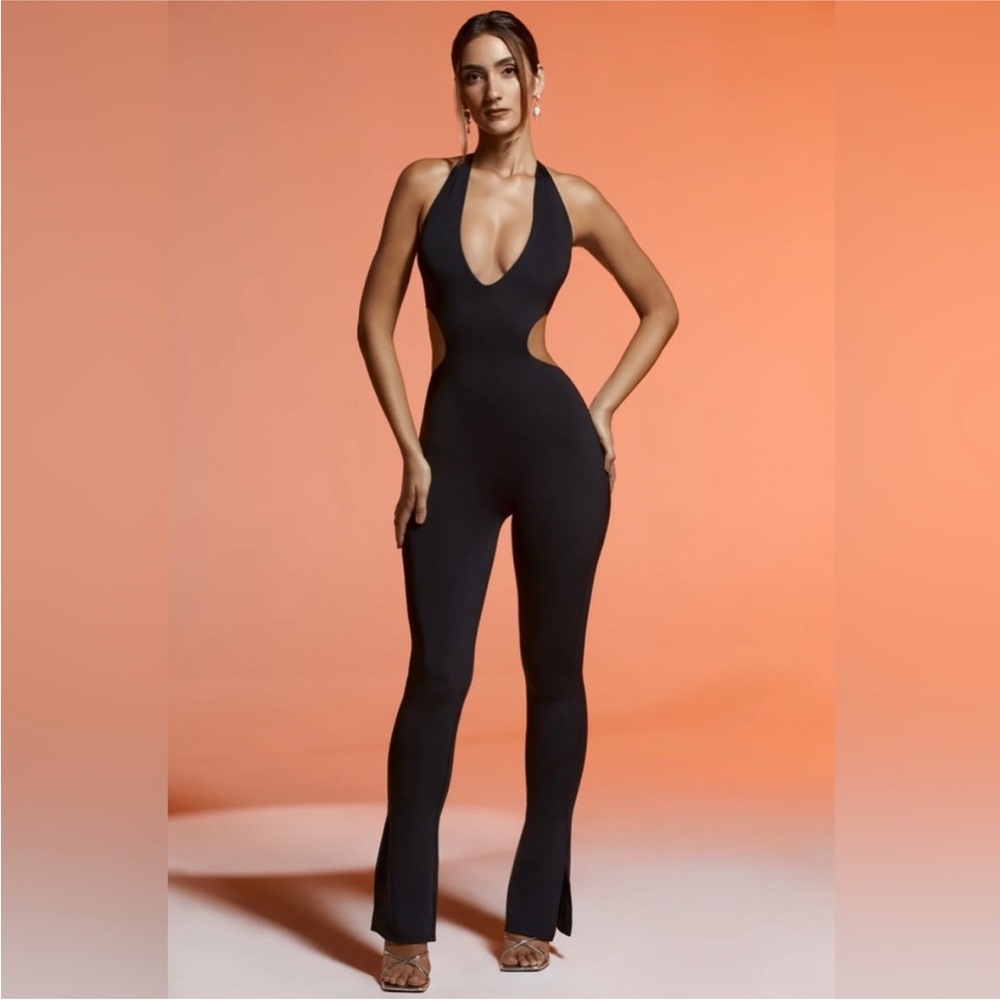 NWT oh Polly black plunge neck jumpsuit